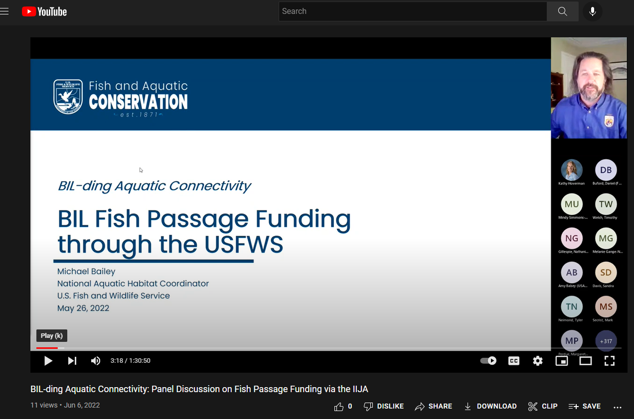 Michael Bailey (USFWS) presents on BIL Fish Passage Funding through the USFWS